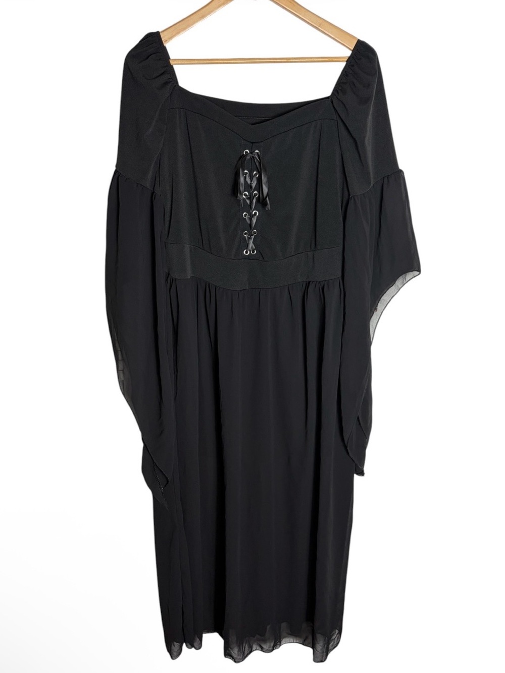 Black goth witch chiffon lace up angled sleeve dress no tags fits like L/ XL